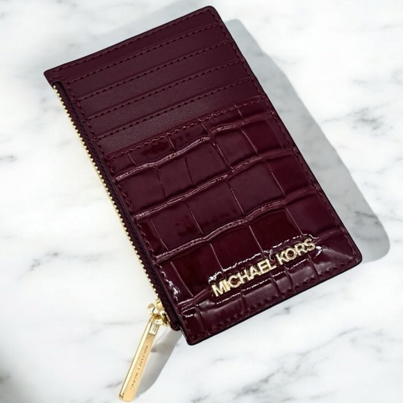 Michael Kors Medium Logo Card Case Wallet Ox Blood Multi - Picture 1 of 6